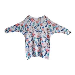 M Made in Italy Women's L Tunic Sweater Watercolor Floral Boatneck Artsy 48"